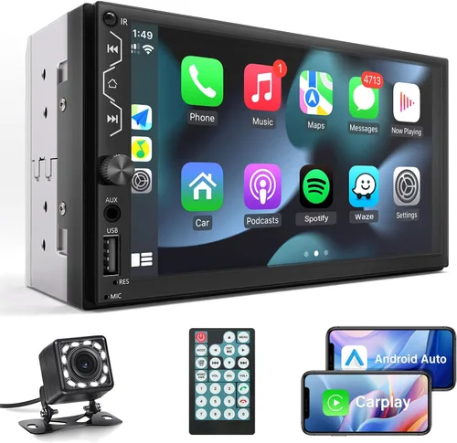 Vista 7 de Leadfan Estéreo de coche de doble DIN con cámara de tablero, receptor de audio de 7 pulgadas con pantalla táctil Full HD compatible con Carplay