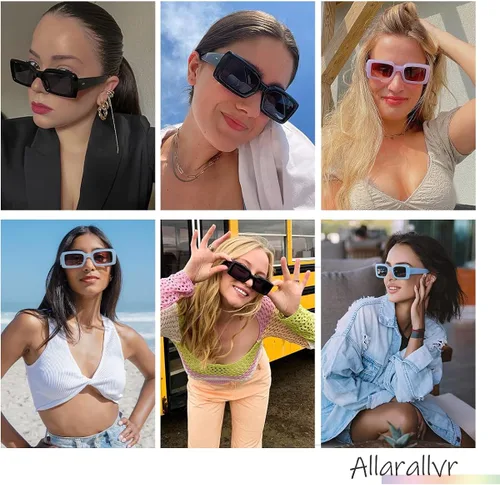 Vista 3 de Allarallvr Gafas de sol rectangulares de moda para mujeres y hombres persianas cuadradas vintage de los años 90 marco grueso gafas de sol nude