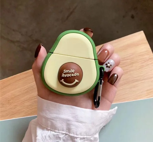 Vista 2 de Linda funda para Airpods, divertida y creativa 3D con forma de frutas y verduras con soporte de hebilla de anillo, funda de silicona suave a prueba