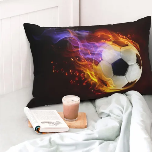 Vista 6 de Fundas de almohada de fútbol con estampado de fuego para deportes, para niños, niñas, mujeres, 30 x 20 pulgadas, fundas decorativas con cremallera