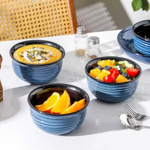 Vista 7 de MEKY - Juego de 6 tazones de porcelana para sopa de 20 onzas, tazones de cereales perfectos para pasta, aperitivos, avena, arroz, ensalada y helado
