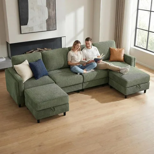 Vista 26 de KKL Sofá modular de 84 pulgadas, sofás de 3 plazas para sala de estar con almacenamiento, sofá modular de asiento profundo seccional, funda