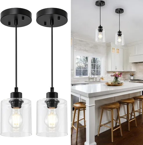 Vista 4 de 1 lámpara colgante de níquel cepillado para isla de cocina, moderna lámpara colgante de granja, lámpara de techo ajustable de 39 pulgadas