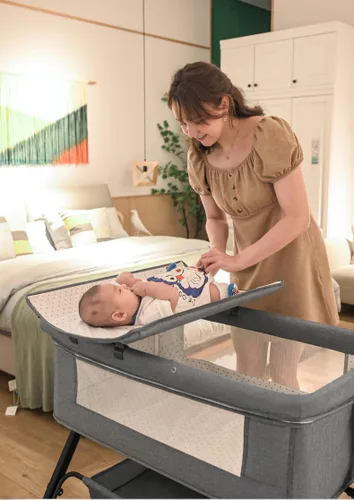 Vista 3 de Next to Me - Cuna cuna plegable para bebé, cuna para dormir conjuntamente, cuna convertible para cama infantil (X3 gris)