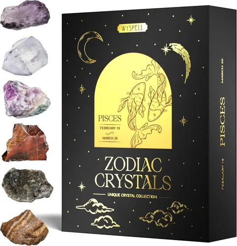 Vista 15 de Wyspell Juego de Cristales de Acuario – 6 Cristales de Acuario en Bruto y Piedras Curativas – Regalos de Acuario para Mujeres – Regalos