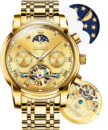 Vista 9 de OLEVS reloj mecánico automático reloj de cuerda automático de lujo para hombre a prueba de agua acero inoxidable