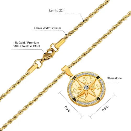 Vista 4 de KRKC&CO Coin Necklace Pendant, Gold Medallion Necklace Chain, CompassSt. ChristopherLionMedusaAngel Circle Vintage Coin Necklace For Men, Him
