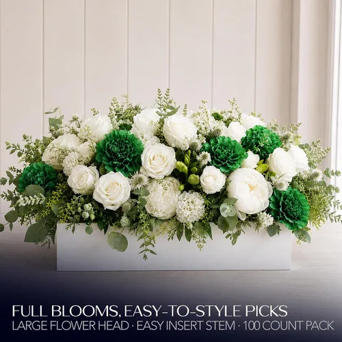 Vista 4 de Royal Imports Flores artificiales de clavel para bodas - Verde100pk