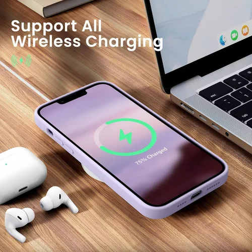 Vista 7 de RIZUS - Funda de silicona magnética para iPhone 13 Pro Max [compatible con MagSafe], funda delgada con forro de microfibra antiarañazos, a prueba