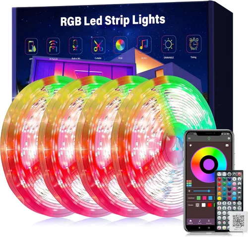 Vista 10 de Ledagic Luces LED RGB de 150 pies para dormitorio, sincronización de música, tira de luces LED RGB con aplicación y control remoto, luces LED
