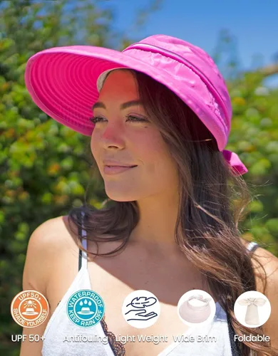 Vista 4 de Simplicity - Sombrero con protección solar UV UPF 50 para mujer, convertible en visera para playa
