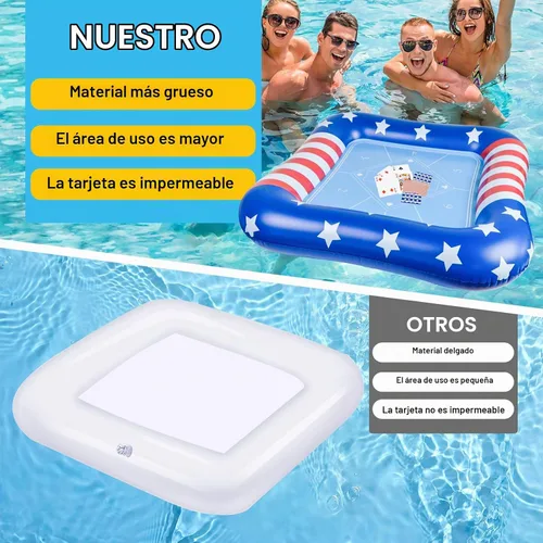 Vista 6 de succulentlovers Mesa de cartas inflable grande para piscina con naipes impermeables – 41 pulgadas impermeable para piscina, mesa de juegos flotantes