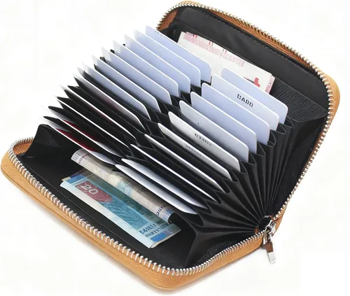 Vista 11 de boshiho Cartera con bloqueo RFID de 24 ranuras para tarjetas de crédito, de piel auténtica, organizador de múltiples tarjetas, con cremallera