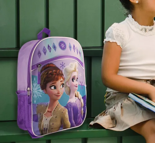 Vista 2 de Disney Mochila para niños, mochilas con licencia oficial para niños personalizadas y no personalizadas, Mochila personalizada Frozen Sisters