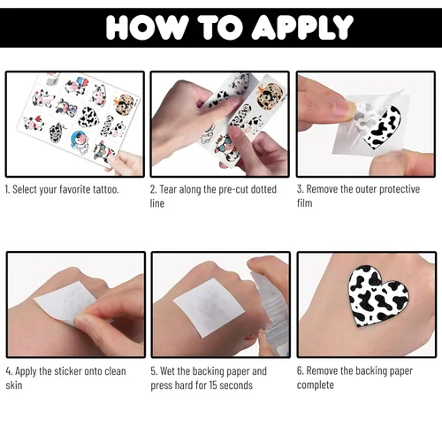 Vista 6 de 96 tatuajes temporales precortados de vaca para niños, suministros para fiestas de cumpleaños de animales de granja, decoraciones y recuerdos
