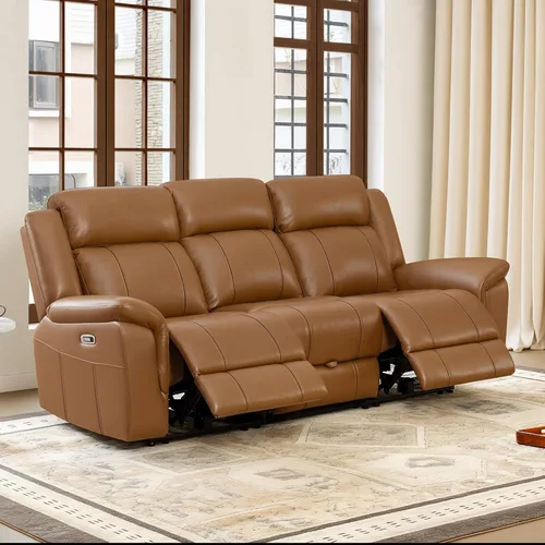 Vista 15 de CHITA - Sofá reclinable eléctrico de piel, para pared, color marrón oscuro, 3 plazas