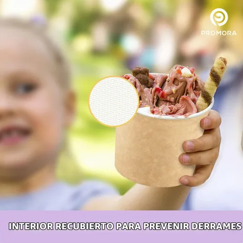 Vista 5 de Promora Tazas de helado de papel desechables de 12 onzas, 50 unidades + cucharas, cuencos para sopa caliente/postre con cucharas, perfectas