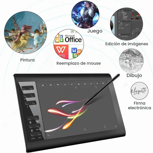 Vista 8 de Tableta de dibujo gráfico, tableta de escritura digital de 10 x 6 pulgadas con 8192 niveles de lápiz óptico para PC/Mac/Android 5.0 y superior