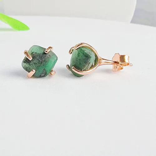 Vista 53 de Aretes de piedra preciosa natural en bruto con oro rosa sobre plata de ley 925, 6 a 0.276 in, regalo de piedra de nacimiento de calidad genuina