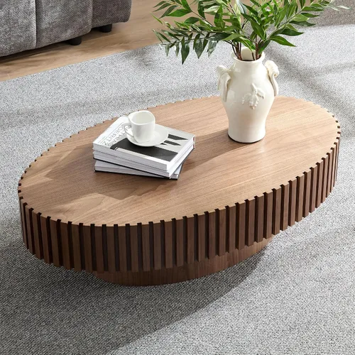 Vista 27 de Mesa de Centro Cuadrada de 35.43'' para Sala de Estar Mesa de Centro Acanalada Mesa Central Moderna con Pedestal para Apartamento Negro