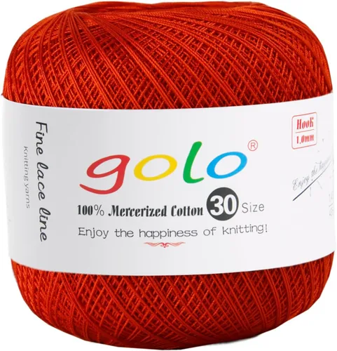 Vista 24 de Golo 3 bolas de hilo de ganchillo tamaño 30, hilo de bordar y lana para tejer a mano para calados 045 000-045 Rojo Caliente