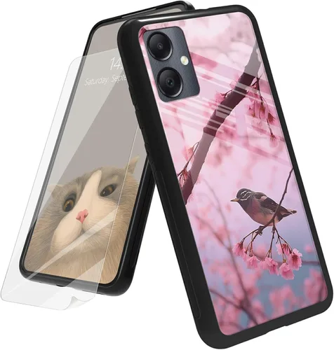 Vista 140 de Funda para Samsung Galaxy A12 5G con protector de pantalla, parte trasera de vidrio templado + TPU de silicona suave que absorbe los golpes