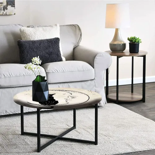 Vista 5 de Mantel redondo, mantel de luna para mesa auxiliar, gato negro sentado en luna creciente blanca, se adapta a mesas redondas de 61 pulgadas