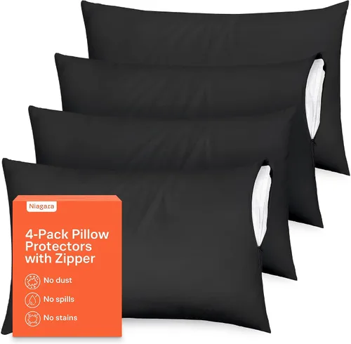 Vista 17 de Juego de 4 fundas de almohada ultrasuaves con cremallera tamaño Queen, 100% protección contra manchas, polvo y suciedad, lavables a máquina (beige)