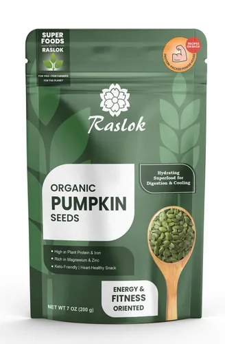 Vista 3 de Raslok Semillas de calabaza de 7 onzas (7.05 oz) Bocadillo de superalimento alto en proteínas Rico en magnesio, zinc y hierro Crudo, sin