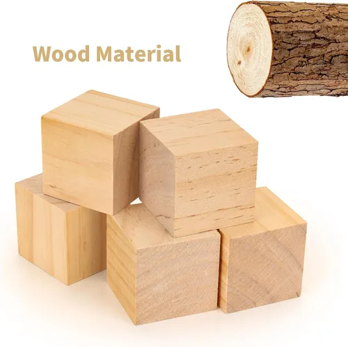 Vista 3 de Paquete de 50 cubos de madera de 2 pulgadas para manualidades, bloques de madera sin terminar, cubos de madera cuadrada maciza para pintura
