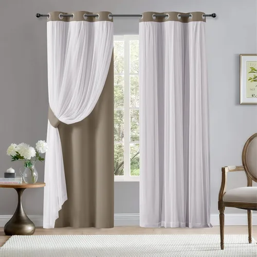 Vista 28 de BONZER Cortinas opacas con superposición transparente, mezcla y combina paneles de ventana de doble capa con aislamiento térmico para sala de estar