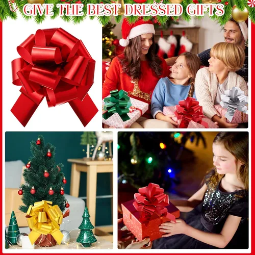 Vista 4 de Poen 30 Lazos de Tirar de Navidad para Envolver Regalos de 5 Pulgadas Lazos de Tirar Grandes de Cinta para Bolsa de Regalo de Vacaciones Caja Cesta