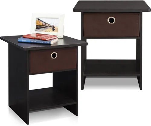 Vista 19 de Furinno Dario - Mesa auxiliar / estante de almacenamiento de noche con cajón de contenedor, pino ámbar/negro, 1 paquete, contenedor superior