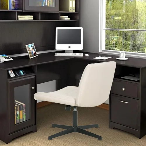 Vista 4 de BestOffice Silla cruzada cómoda, sin brazos, con patas cruzadas, silla de escritorio sin ruedas, silla de escritorio amplia ajustable giratoria