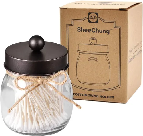 Vista 7 de SheeChung Tarros pequeños con tapas, juego de soportes Qtip, tarros de baño, organizadores de baño y almacenamiento para Q-tips, algodón, hilo