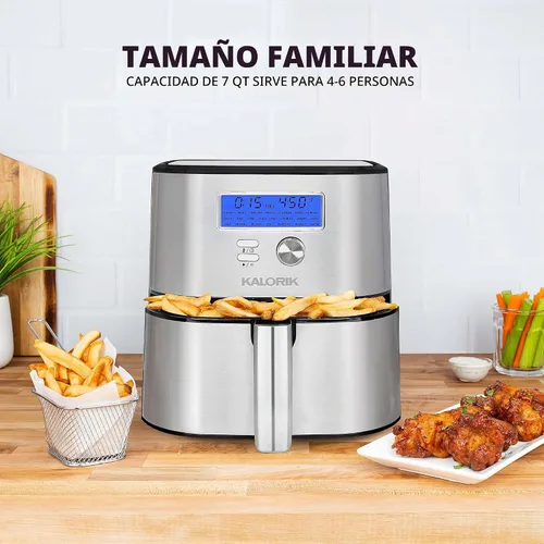 Vista 9 de Kalorik MAXX® Plus - Freidora de aire digital 7 en 1 sin aceite, pantalla LCD, 22 presets inteligentes, 5 accesorios y libro de recetas, 1750 W