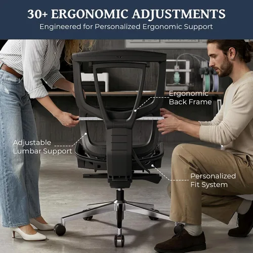 Vista 8 de Lumbar Support Office Chair - 330lb Big & Tall Ergonomic Office Chair with Dynamic Lumbar - Forward Tilt Seat - Adjustable Headrest & Arms