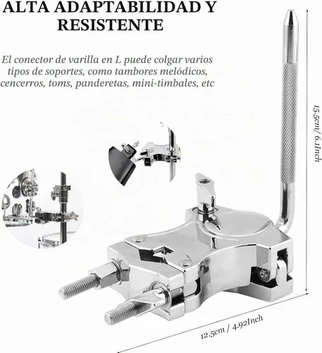 Vista 2 de Abrazadera de cencerros en L y juego de cencerros de 7 pulgadas, soporte de montaje ajustable, abrazadera de soporte de montaje para accesorio