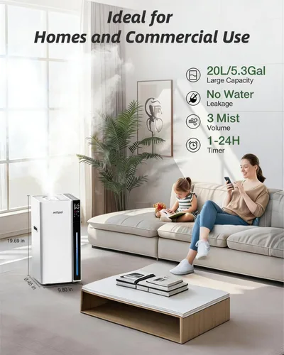 Vista 2 de Mifasol Humidificador para habitación grande, niebla cálida y fría, humidificadores de 5.3 galones/20 litros para el hogar, 1500 pies cuadrados