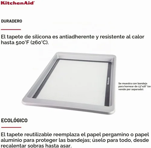 Vista 3 de KitchenAid Alfombrilla de silicona grande para hornear, 12x17 pulgadas, gris