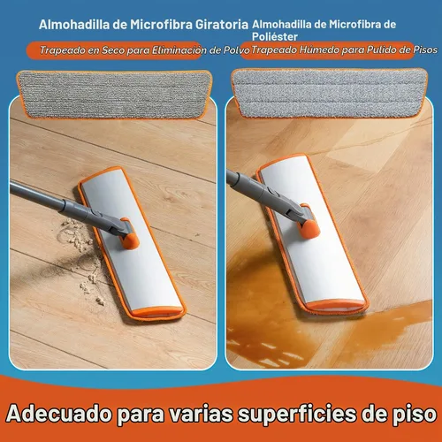 Vista 4 de CLEANHOME - Trapeador plano para madera dura y pelo de mascotas, 4 almohadillas lavables 4 Reusable Microfiber Pads for Wet/Dry Mopping. 180°
