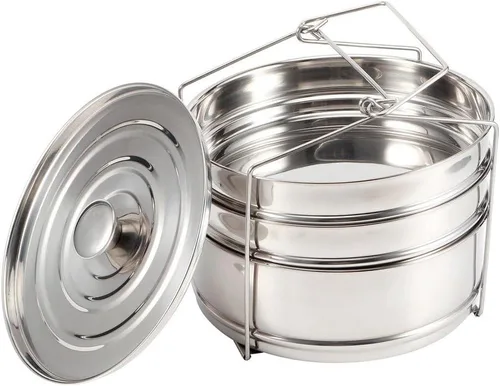 Vista 5 de Juego de ollas apilables de acero inoxidable de 3 niveles para cocinar alimentos a presión accesorios para olla a presión