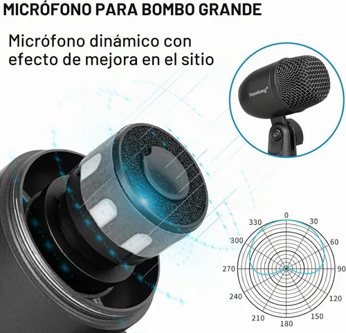 Vista 2 de Depusheng Juego de micrófonos de batería de 5 piezas con 3 micrófonos de percusión dinámicos y 2 micrófonos de percusión de condensador, ideal