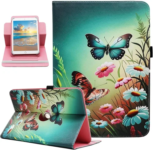Vista 20 de Funda universal para tablet Android de 10 y 10.1 pulgadas, Dluggs de piel sintética con rotación de 360 grados, soporte multiángulo