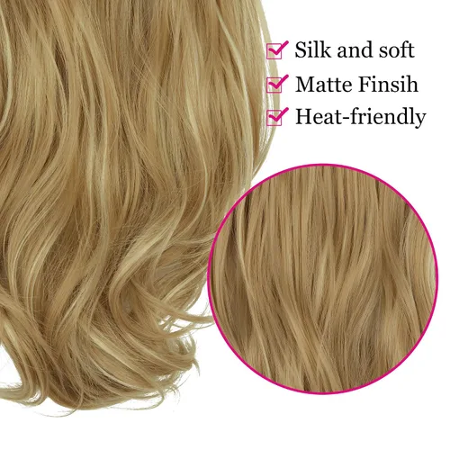 Vista 6 de 18H613 - Extensión de cabello rubio sucio, rizado, largo, de fibra sintética para mujer, pieza de cabello rubio de 18 pulgadas, 4.2 onzas, diadema