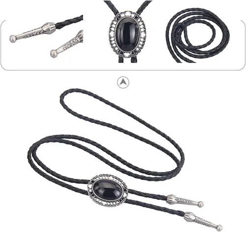 Vista 162 de Jeilwiy Corbata de bolo para hombre, corbata de vaquero occidental, collar de corbata de bolo dorado, corbata de cuero, corbata de Halloween