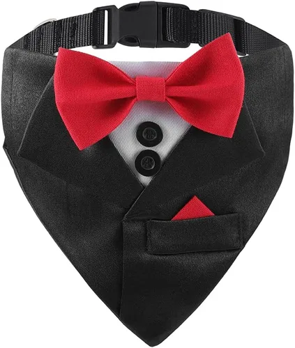 Vista 11 de Bandana de esmoquin, collar ajustable para mascotas con lazo para perros pequeños, medianos y grandes, ropa formal de boda, regalos de cumpleaños
