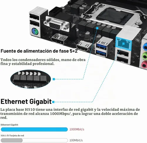 Vista 5 de H511M PRO LGA 1200 Placa base para procesadores Intel de 10ª/11ª generación Core i9/i7/i5/i3/Pentium/Celeron Series