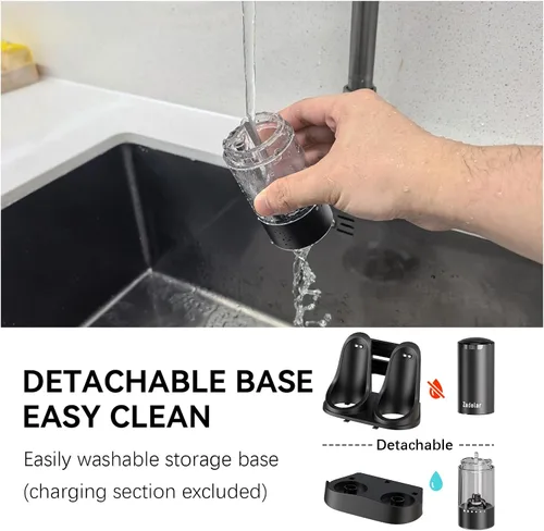 Vista 5 de Juego de molinillo de sal y pimienta eléctrico recargable, molinillo de pimienta automático con base de carga USB C, capacidad grande mejorada