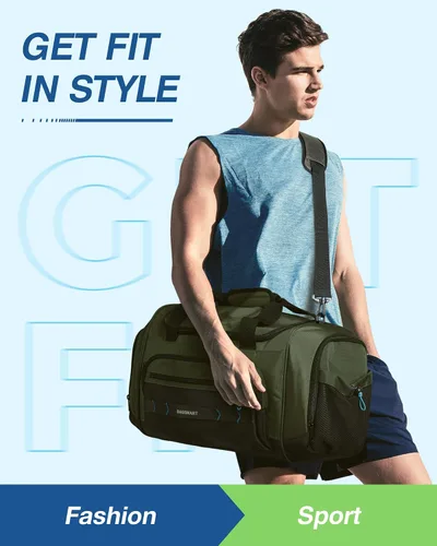 Vista 2 de BAGSMART Bolsa de gimnasio para hombres y mujeres, bolsa de viaje deportiva con compartimento para zapatos y bolsillo húmedo, bolsa de transporte
